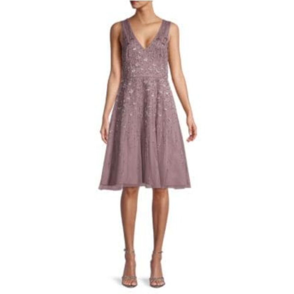 AIDAN MATTOX Womens Purple Sleeveless Knee Length Cocktail Fit + Flare Dress 4